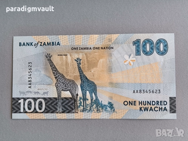 Банкнота - Замбия - 100 квача UNC | 2024г., снимка 2 - Нумизматика и бонистика - 52254916