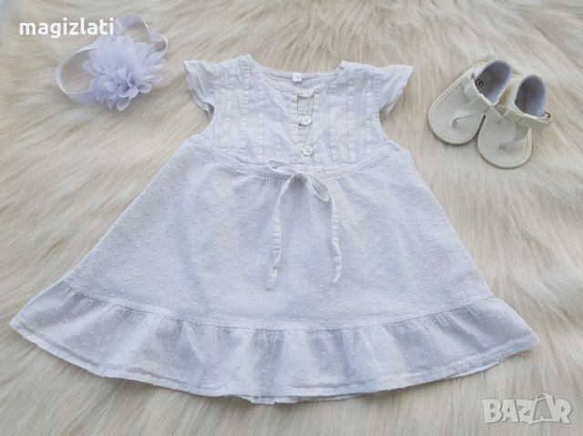 Бяла рокля 6-9 месеца , снимка 1 - Бебешки рокли - 29539483