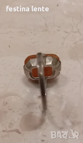 Стар руски сребърен пръстен с кехлибар, снимка 5 - Пръстени - 52394458