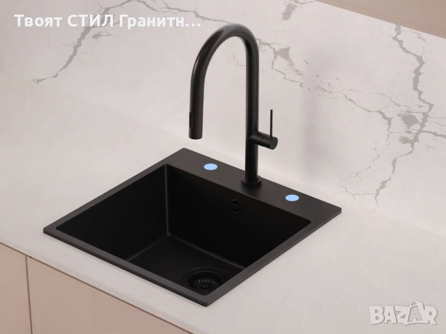 ГРАНИТНА МИВКА РИГА XL 45 – ТОП МОДЕЛ 💣 ЧЕРНА / ЗА ШКАФ 45 / НАЛИЧНА, снимка 11 - Мивки - 54066831