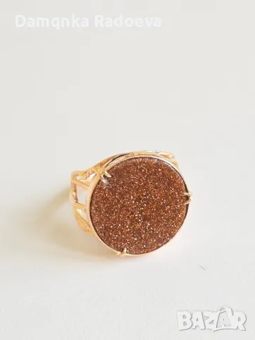 СССР златен пръстен с Авантюрин проба 583, снимка 12 - Пръстени - 48053551