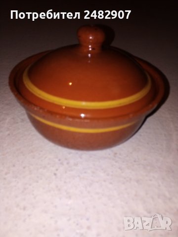 Стар глинен съд - малко гювече с капак - 1 бр. , снимка 3 - Антикварни и старинни предмети - 42868311