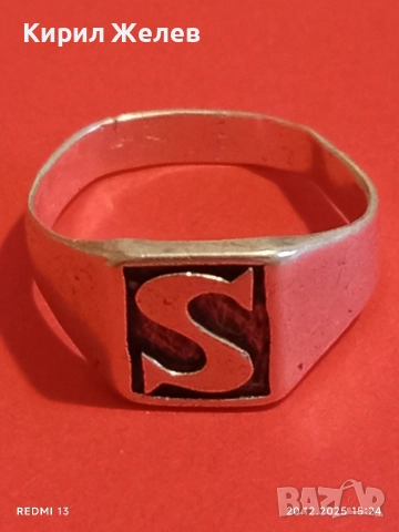 ВИНТИДЖ СРЕБЪРЕН ПРЪСТЕН ПЕЧАТ с БУКВАТА S на ФИРМАТА Taxco 40823, снимка 4 - Пръстени - 52857832