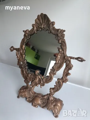 Бронзово , настолно огледало в стил Art Nouveau с релеф на херувими ., снимка 7 - Статуетки - 49155858