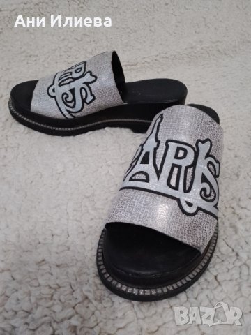 Дамски сребърни чехли естествена кожа, снимка 3 - Чехли - 36834665