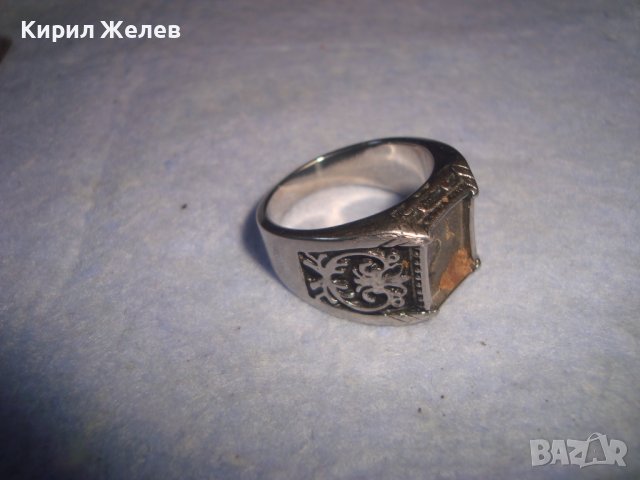 СТАР СРЕБРИСТ ОРНАМЕНТИРАН АРТ ПРЪСТЕН НЕРЪЖДАЕМА СТОМАНА с ГНЕЗДО за ВГРАЖДАНЕ на КАМЪК 8568