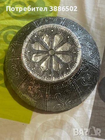 Ръчно изработена декоративна купа от дърво с метална облицовка (не се влияе от магнит)