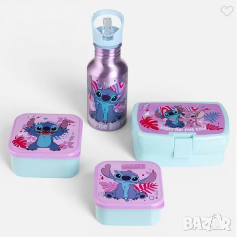 Комплект за деца Mercado Trade, Бутилка за вода, Кутии за храна, Stitch, 4 части