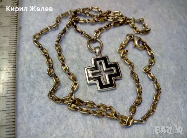 СРЕБЪРЕН КРЪСТ 925 с БЯЛА ПОЗЛАТА и ЕМАЙЛ ИТАЛИЯ с СРЕБЪРНА ВЕРИЖКА СРЕБРО 925 с ЖЪЛТА ПОЗЛАТА 49967