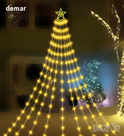 shsyue Коледна украса за елха Водопадни светлини, 3,5 метра, 350 светодиода, 8 режима, топло бяло, снимка 5 - Декорация за дома - 52107045