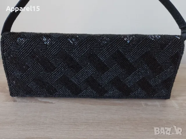 Нова черна сатенена чантичка с мъниста, снимка 2 - Чанти - 50203717