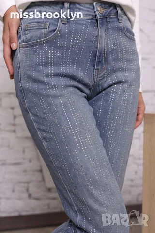 Дънки “Crystal Line Denim” – светъл деним с камъчета арт.8037, снимка 2 - Панталони - 55845497