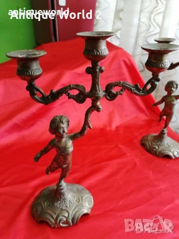 Комплект БАРОКОВИ Свещници Тройки ,Момченце, снимка 2 - Антикварни и старинни предмети - 53196457