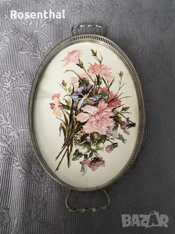 Стар поднос порцелан и метал