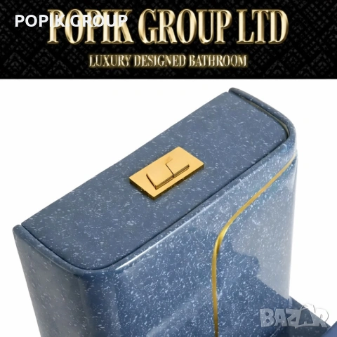 Луксозна дизайнерска тоалетна чиния син терацо със златни акценти – комплект с казанче и капак, снимка 4 - Други - 53998091