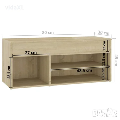 vidaXL Пейка за обувки, дъб сонома, 80x30x45 см, инженерно дърво, снимка 9 - Маси - 56147829