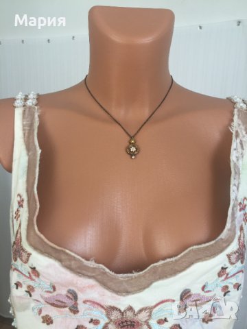 Медно Бутиково Декоративно Колие с цвете камъни мъниста меден цвят, снимка 6 - Колиета, медальони, синджири - 42329327