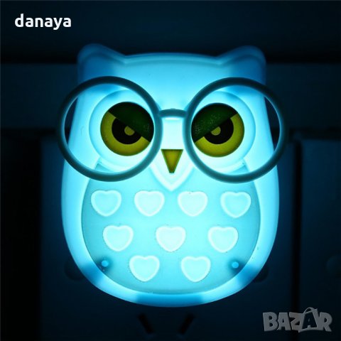 530 Детска нощна лед лампа за контакт Бухалче лампа за стена с копче 1W, снимка 4 - Друга електроника - 32119291