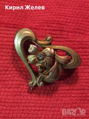 СТАРИННА ДИАМАНТЕНА ПОЗЛАТЕНА МЕДНА БРОШКА АРТ-ДЕКО ЮВЕЛИРНА РАБОТА ФЛОРАЛНА 60951, снимка 3 - Антикварни и старинни предмети - 30636809