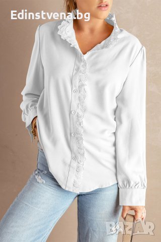 Дамска риза с дълъг ръкав в бяло, снимка 4 - Ризи - 40544212