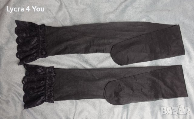 Черни чорапи М/Л размер за жартиери с дантела и ластик (без силикон), снимка 1 - Бельо - 38267568