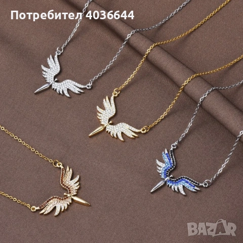 Нежно дамско колие с висулка феникс с камъни / Цвят: Вариант 1: Сребърен със сини камъни, Вариант 2:, снимка 7 - Колиета, медальони, синджири - 54128231