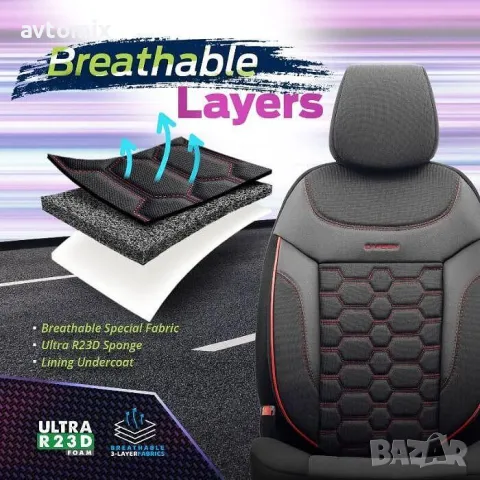 Тапицерия OTOM за седалки Carbon CRB3402 (черно/червено), снимка 8 - Аксесоари и консумативи - 49929894