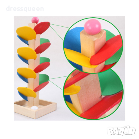 3600 Дървен пъзел дърво с падащи цветни листа и 2 броя топчета, снимка 2 - Игри и пъзели - 44612627