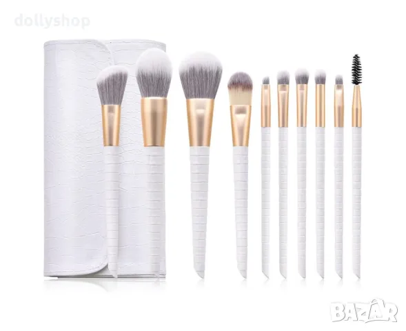 Четки за грим 10 броя в калъф с Крокодилски дизайн, снимка 3 - Декоративна козметика - 50373911