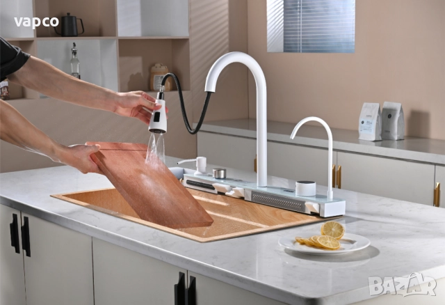 Дъб натур - Мултифункционална кухненска мивка с двоен водопад , снимка 2 - Мивки - 52130617