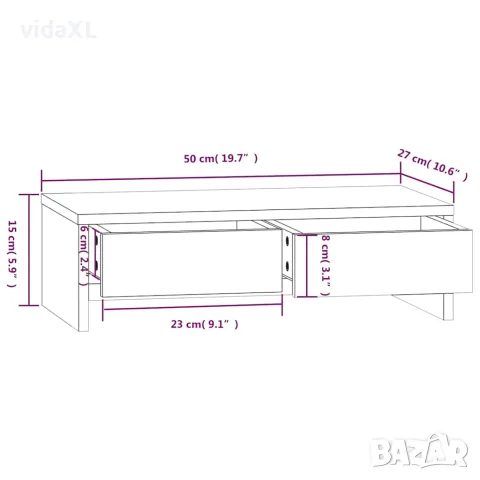 vidaXL Поставка за монитор, бяла, 50x27x15 см, бор масив, снимка 9 - Шкафове - 56147950