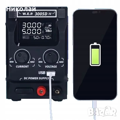 Захранващ блок WEP 3005D-IV, 30V, 5A, импулсно, с цифров дисплей (V/A/W), USB бързо зареждане, снимка 4 - Друга електроника - 52308127
