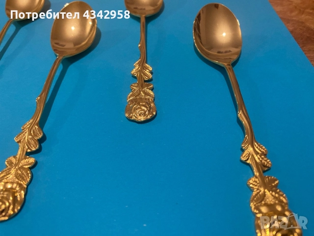 Чаени лъжички "Hildesheim Rose", неръждаема стомана, позлатени с 20-каратово злато, 1950-1960, снимка 2 - Антикварни и старинни предмети - 52899783