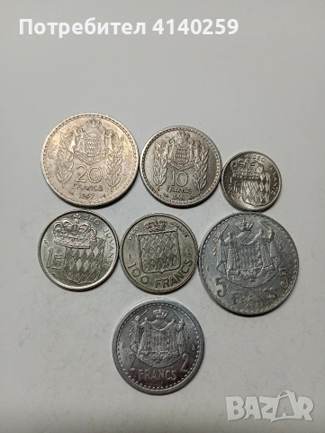 МОНАКО МОНЕТИ ЛОТ 50 ФРАНКА 1950 Г 5 ФРАНКА 1943 Г , снимка 2 - Нумизматика и бонистика - 53152842