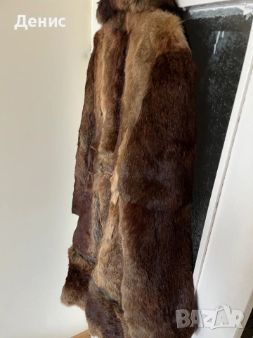 Дълго дамско палто от естествен косъм (нутрия) – L/XL, с подвижна част, ретро модел, снимка 2 - Палта, манта - 53295608