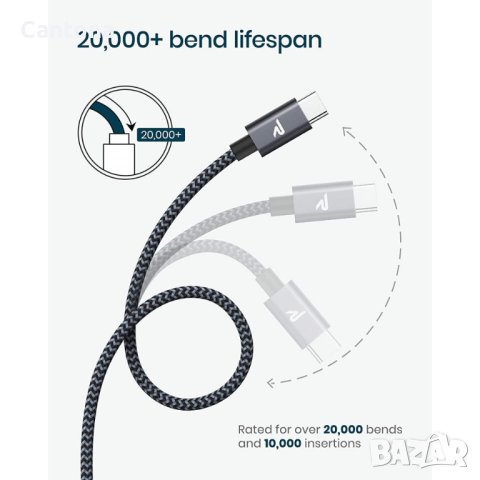 RAMPOW USB C кабел, PD3.0, 60W/3A, ултра бързо зареждане, USB-A към USB-C, пренос на данни, снимка 3 - USB кабели - 42823004