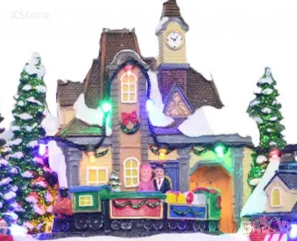 Празнична коледна сцена с LED осветление – Ръчно изработена декорация, снимка 3 - Декорация за дома - 52441061