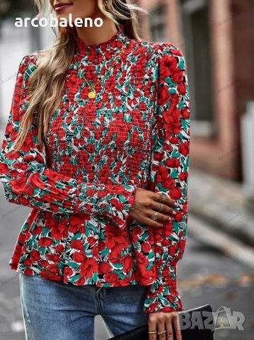 Дамска блуза с дълги ръкави с висока яка и плисирани краища, 2цвята, снимка 4 - Блузи с дълъг ръкав и пуловери - 39367566