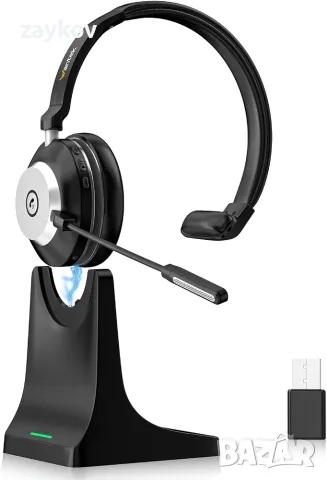 Безжични слушалки Wantek Bluetooth с микрофон (за едно ухо) за компютър, V5.2, с шумопотискащ