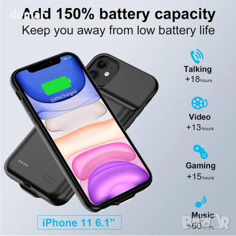 Калъф с батерия MIGAFEI за iPhone 11, 7000mAh, черен, снимка 5 - Калъфи, кейсове - 50687936
