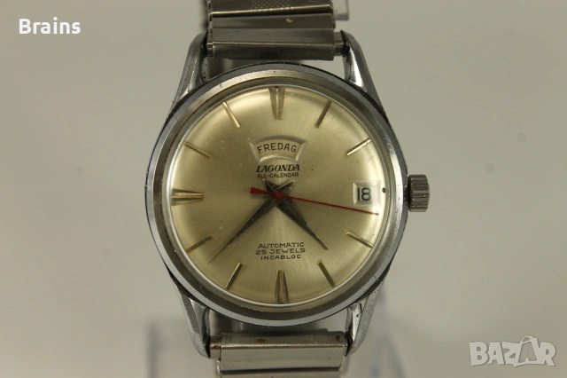 1960's LAGONDA Automatic 25 Jewels All Calendar Швейцарски Часовник, снимка 3 - Мъжки - 54100389