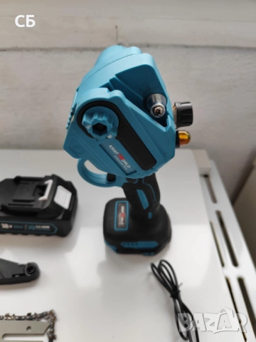 Мини моторен трион KraftWorld 38 V, 10 AH, 2 батерии, 2 вериги, снимка 7 - Моторни триони/резачки - 52883277