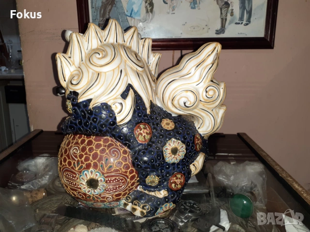 Сатцума Satsuma Kutani Стар порцелан фигура дракон, куче фу, снимка 2 - Антикварни и старинни предмети - 53357603