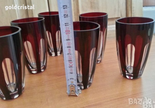 кристални чаши цветен червен кристал, снимка 8 - Антикварни и старинни предмети - 28765844