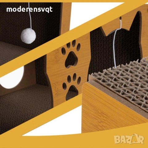 Драскалка за котки двуетажна къща легло с играчки неплъзгащо се, снимка 6 - За котки - 52584033