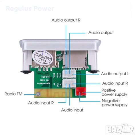 Аудио плеър KEBIDU модул за вграждане с Bluetooth 5.0/ 5V-12V Fm,TF,USB, снимка 5 - Аудиосистеми - 29547053