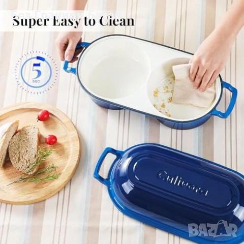 Нов Емайлиран чугунен съд за квасен хляб с капак двойна форма синя 16.5 см, снимка 5 - Прибори за хранене, готвене и сервиране - 54033870