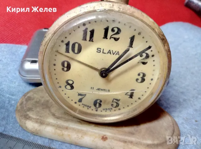 SLAVA 11 JEWELS MADE in USSR Стар КОЛЕКЦИОНЕРСКИ РУСКИ МЕХАНИЧЕН БУДИЛНИК СЛАВА 44036, снимка 3 - Антикварни и старинни предмети - 47694997