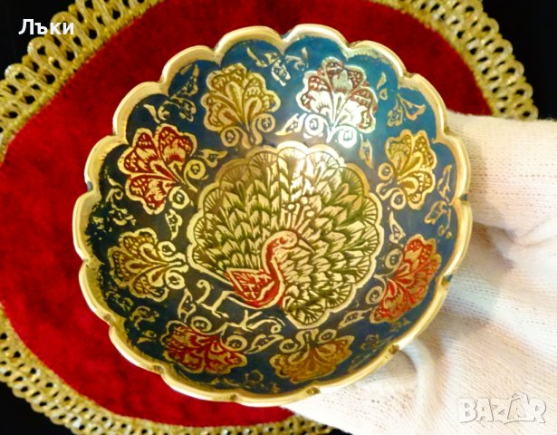 Бронзова купичка за ядки,паун,клетъчен емайл. , снимка 5 - Антикварни и старинни предмети - 37925130