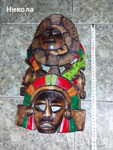 Ацтекска дървена маска-38/22см, снимка 2 - Статуетки - 51475103